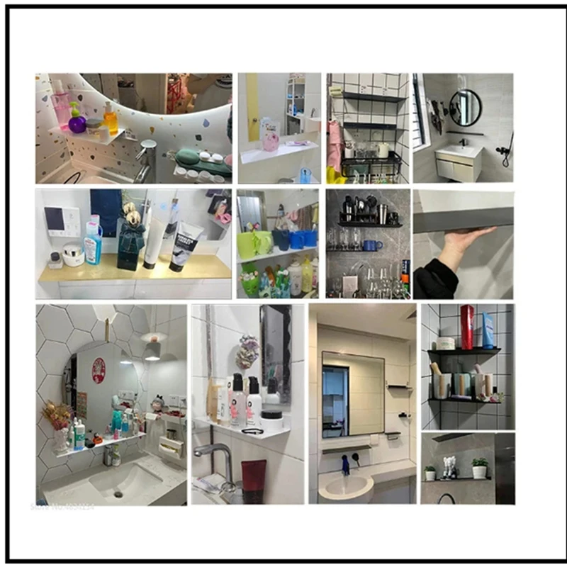 ABWP-2X Floating Wall Shelf Black For Kitchen Bathroom Storage Rack Mirror Metal Shower Corner Shelves Organizer B 3