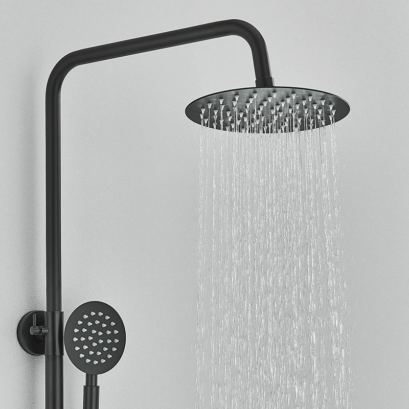 Black Bathroom Shower Faucet Set Wall Mounted Round Rainfall Shower Head Hot And Cold Tap Bath Mixer Valve Single Handle