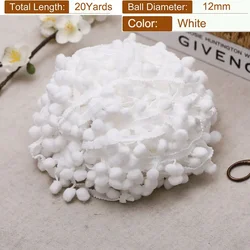 Tiny Pom Pom Ball Fringe Trim Lace for DIY Crafts and Home Decor, 20 Yards, 25mm Width (White)