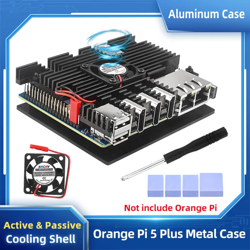 Caixa de Alumínio Orange pi Plus Shell de Resfriamento Passivo Ativo com Ventilador Chave de Fenda Dissipador de Calor para Opi Plus 16gb gb 4g