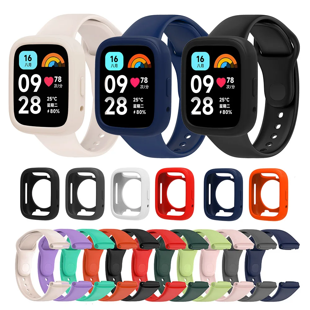 Correa de silicona para Redmi Watch 3 Active/Lite, pulsera de reloj + Carcasa protectora