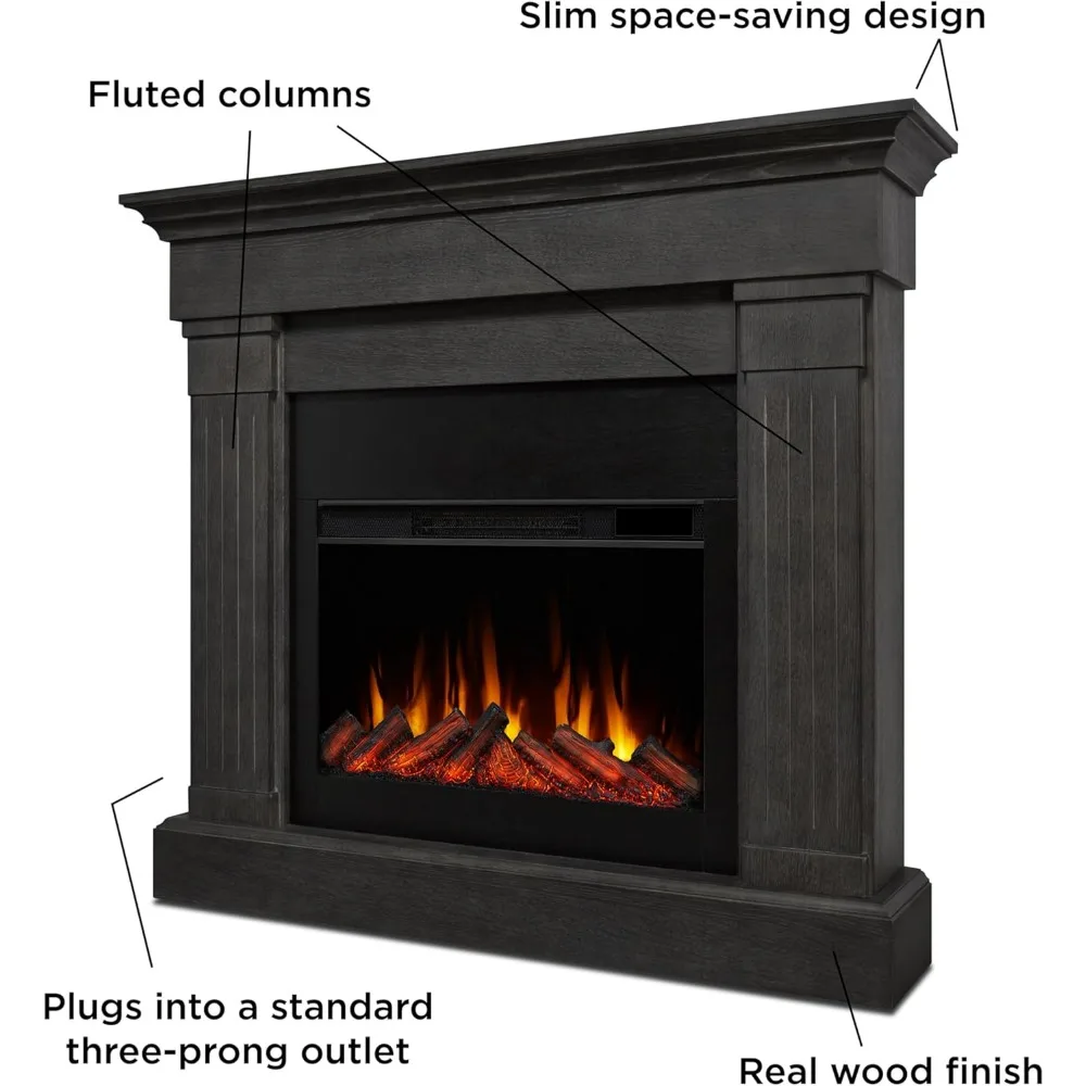 Crawford Slim Indoor Electric Fireplace with Mantel for Living Room or Bedroom, Replaceable Fireplace Insert Heater, 3
