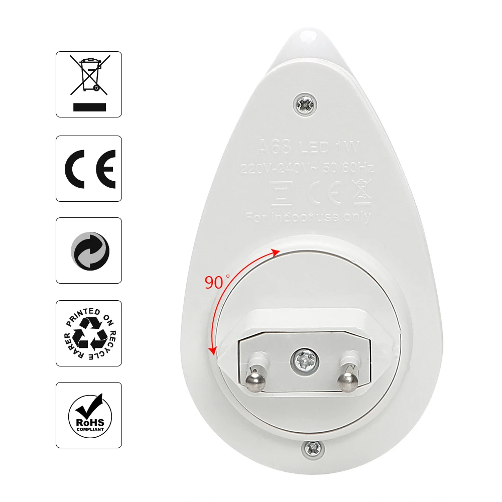 ITimo For Children Bedroom 1W EU Plug 90 Degree Rotation Wall Socket Lamp Smart Light Sensor LED Night Light Water Drops images - 6