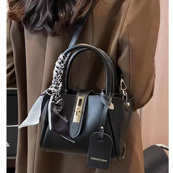 Elegante Borsa a Mano in Pelle per Donne, con Foulard in Seta, Tracolla Regolabile e Rimovibile, Borsa a Spalla per il Pendolarismo Femminile