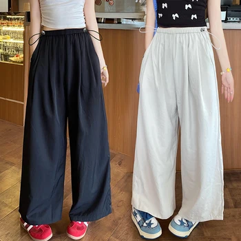 Summer Short Pregnant Woman Wide Legs Pants with Pockets Drawstring Waist Loose Casual Maternity Trousers Pregnancy Boot Cut