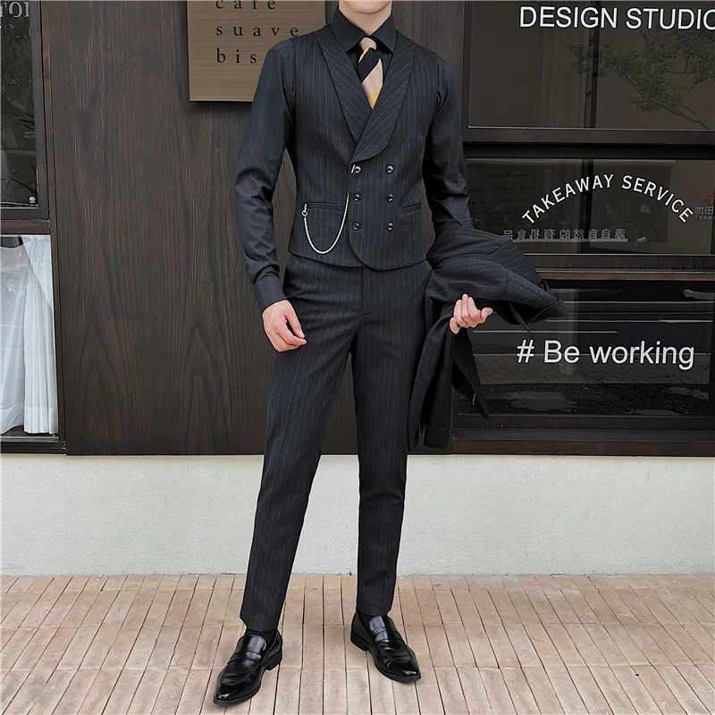 4XL-M Brand Clothing Men's Spring High Quality Business Suit Vest/Male Slim Fit Stripe Double-breasted Blazers Vest Men's Dress 4