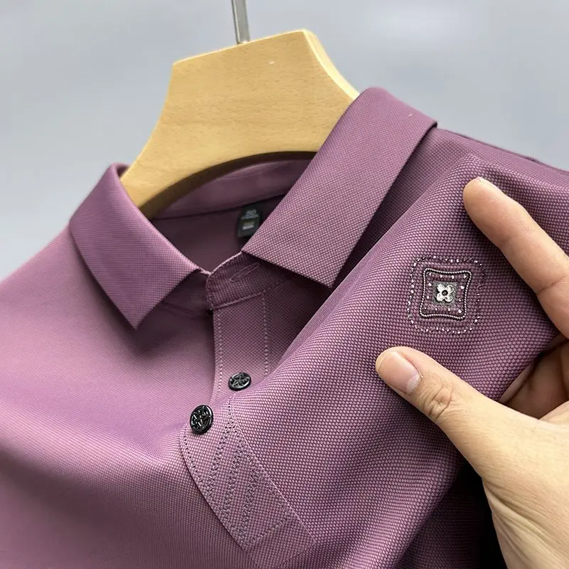 

Advanced Design Flower Embroidery polo shirt Men's Short Sleeve 2023 Summer Fashion Casual Ice Silk Elastic Breathable T-shirt
