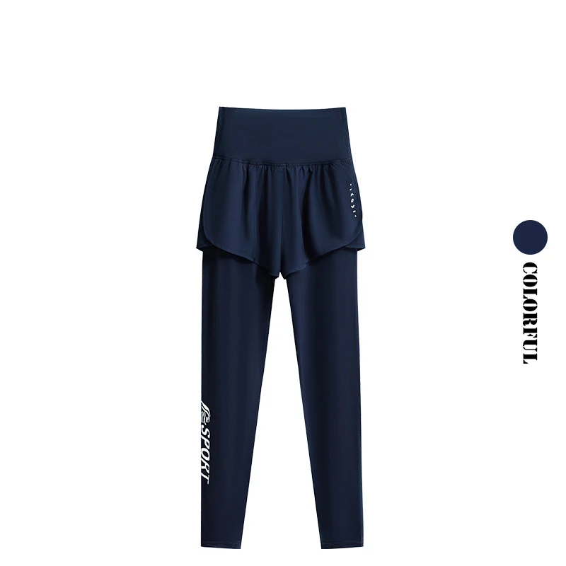 DRUR S-4XL سراويل اليوغا النسائية الجوارب الرياضية عالية الخصر ​ مع جيب وهمية قطعتين اليوغا طماق امرأة اللياقة البدنية السراويل اليوغا