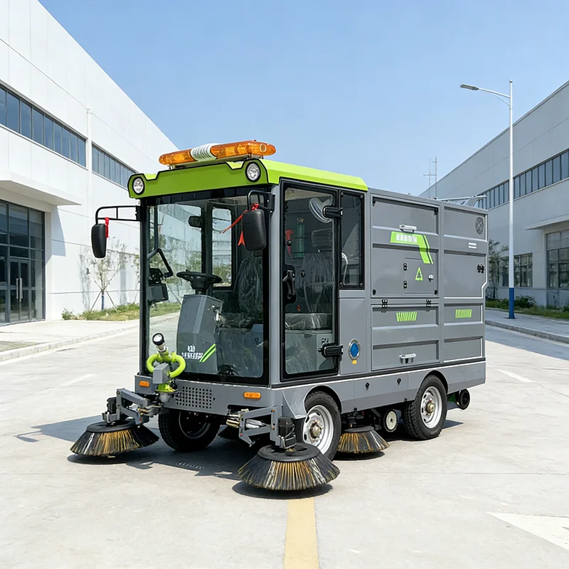 Heavy Duty Electric Road Sweeper with High Density Brushes for Industrial Facility Use 2