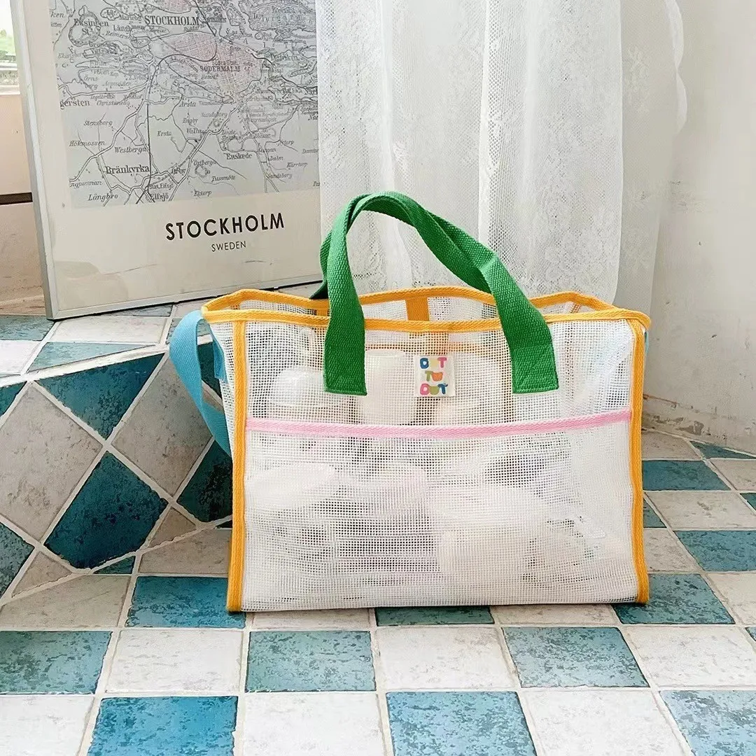 Travel vacation color mesh large capacity mommy bag cross-body single shoulder storage bag