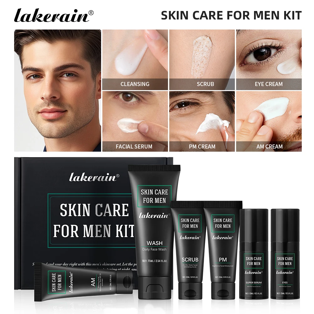 Men's Essential Skincare Set: Daily Face Wash, Facial Scrub, Moisturizer, SPF, and Night Cream - Hydrating Grooming Gift