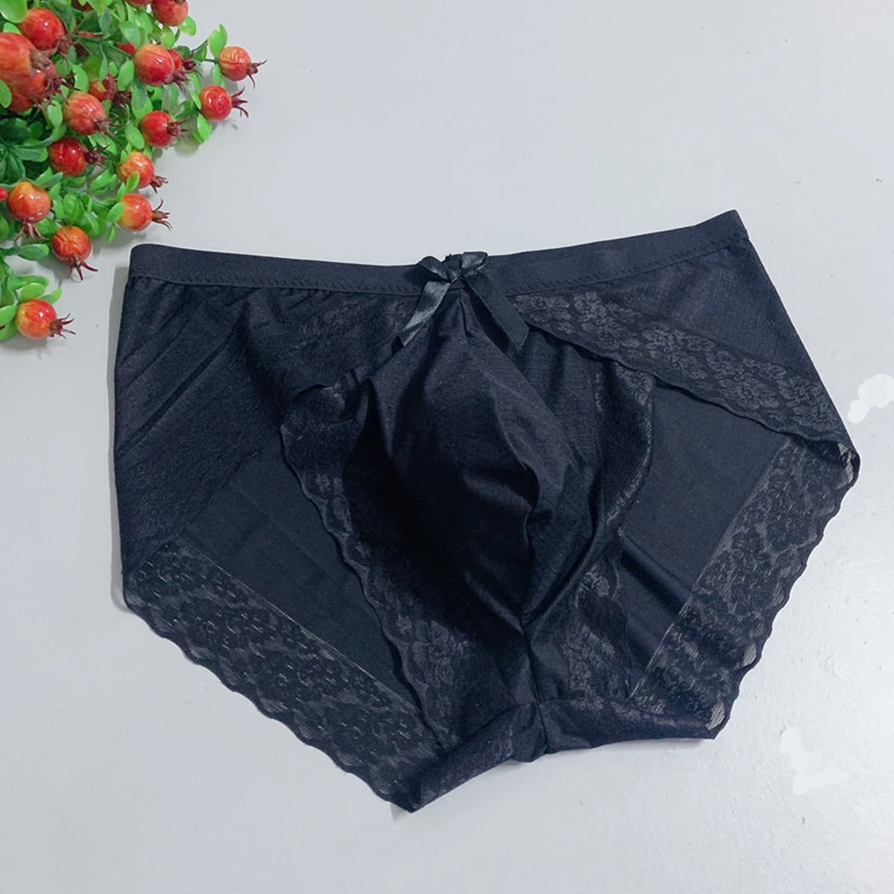 

Sexy Mens Briefs Bikini Scrotum Bulge Panties Seamless Underwear Breathable Convex Pouch Thong Lace Knickers sissy Lingerie