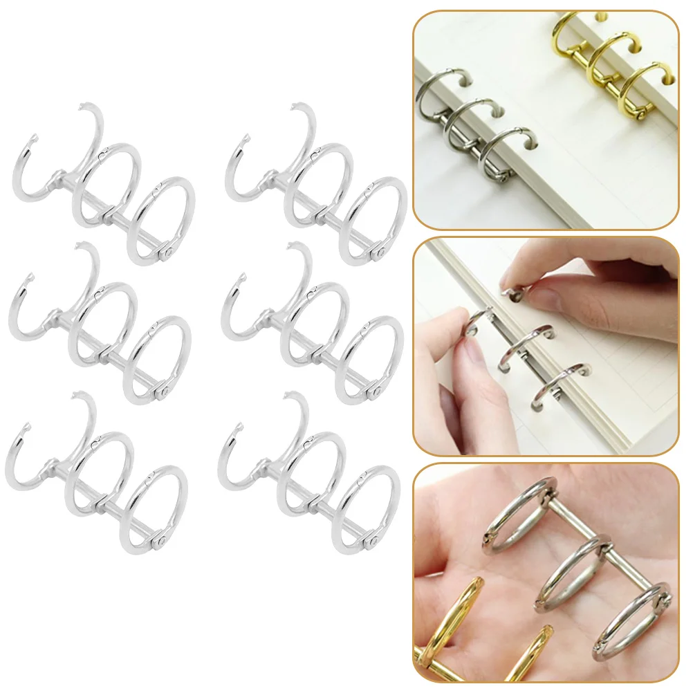 

6 Pcs Binder Clips Metal Rings Stationery Supplies Practical Segmented DIY Book 3-rings File Three-holes