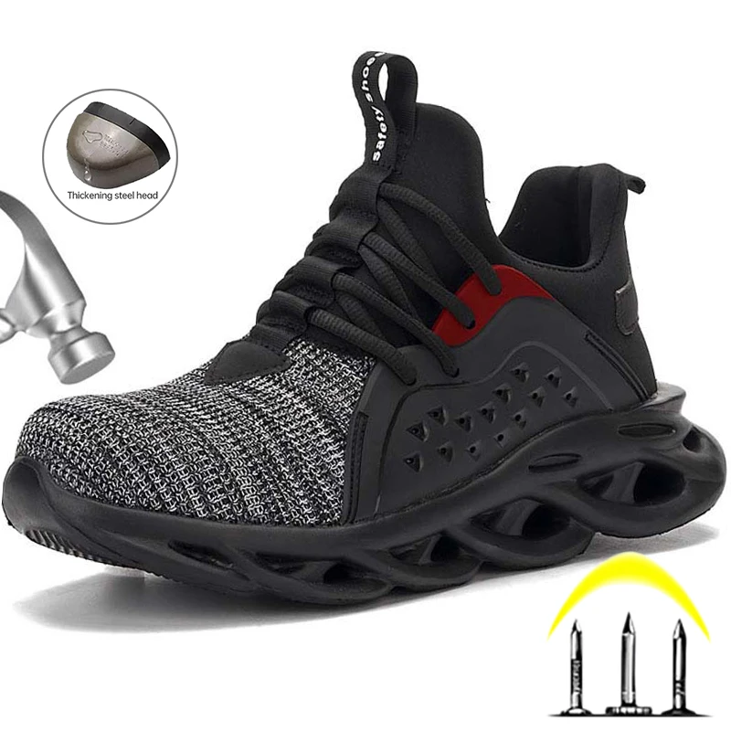 Breathable Safety Shoes Men Boots Anti-Smashing Construction Work Sneakers Lightweight Steel Toe Cap Work Safety Boot For Men