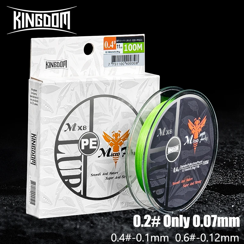 

Kingdom Microfly 4 Strands Braided PE Fishing Line 0.2# 0.4# 0.6# 100m 9-12 LB High Quality Casting Far Carp Wire Fishing Tackle