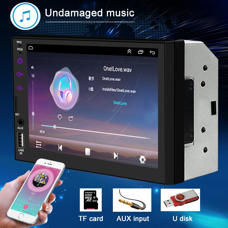 범용 7 인치 자동차 스크린, 2 딘 자동차 라디오 MP5 플레이어, 안드로이드 자동 USB 블루투스 TF 카드, HD 터치 스크린, 역방향 카메라 포함