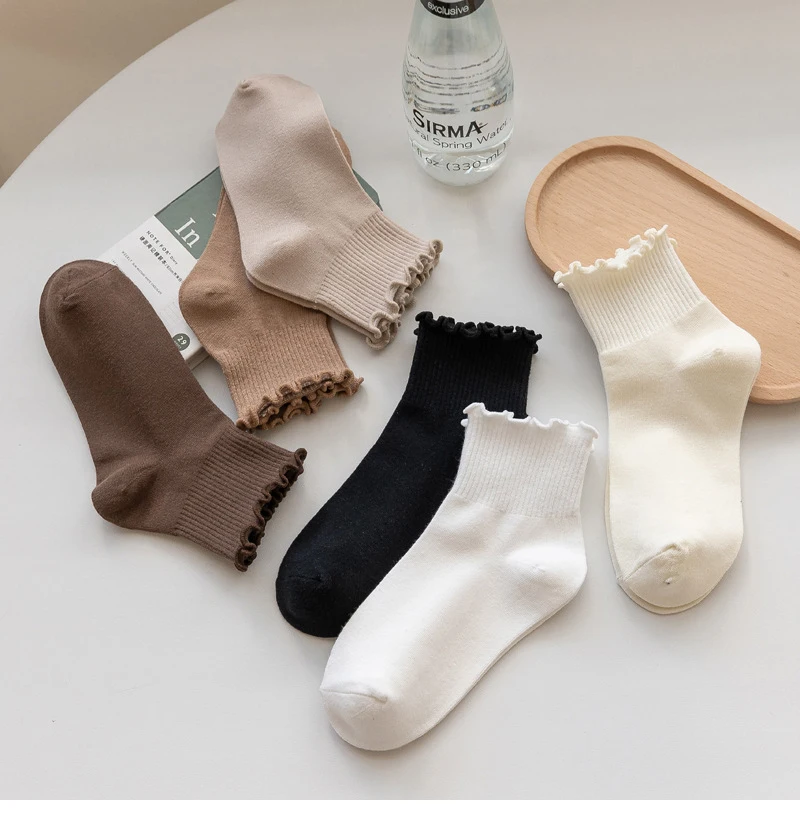 Für Frauen Nette Neue Sommer Japanischen Stil Atmungsaktive Mädchen Kurze Kawaii Einfarbig Rüschen Rüschen Socken Casual Süße_voghion.com