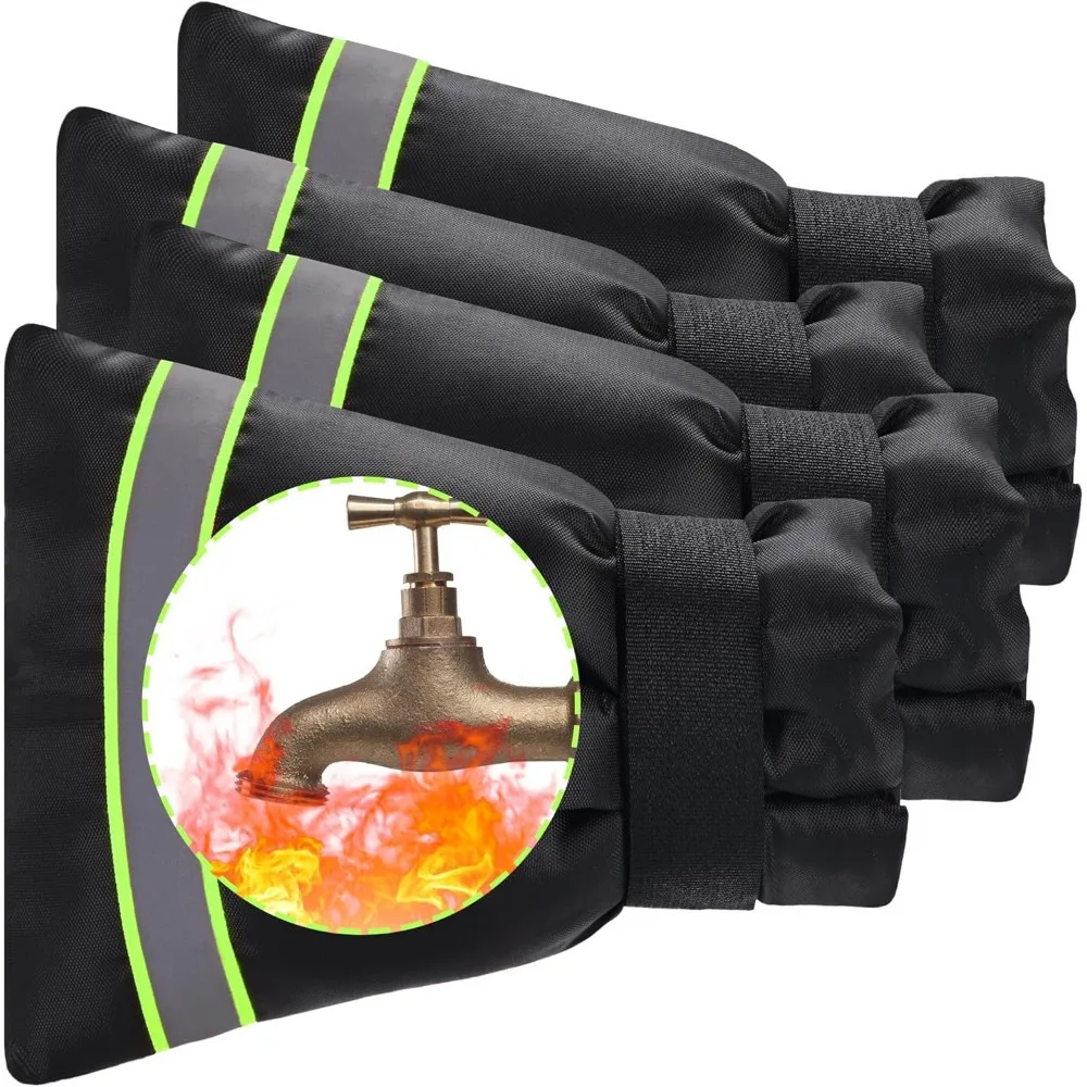 4-pack Outdoor Faucet Covers, Reusable Thick Outdoor Faucet Frost Protection Cover with Green Reflective Strip