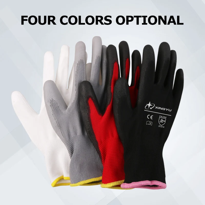 6 Pairs Work Gloves Cut Reisitant CE EN388 PU Polyster Mechanic Repair Safety Gloves Oil-Proof  Anti-static IT Use Work Gloves acid respirator