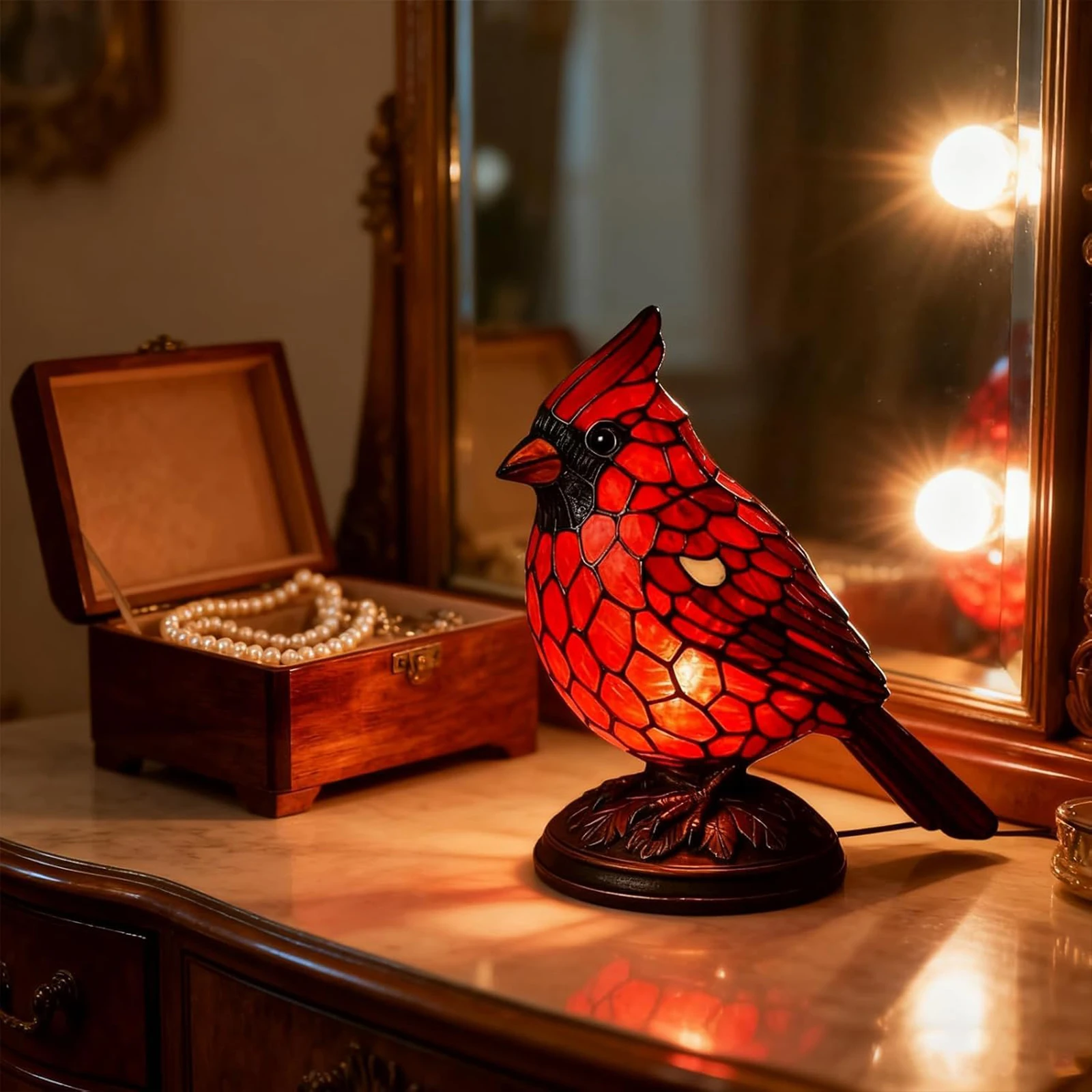 1/2Pcs Cardinal Table Lamp Christmas Resin Light Creative Red Bird Night Light Desktop Ornament for Living Room Christmas Decor