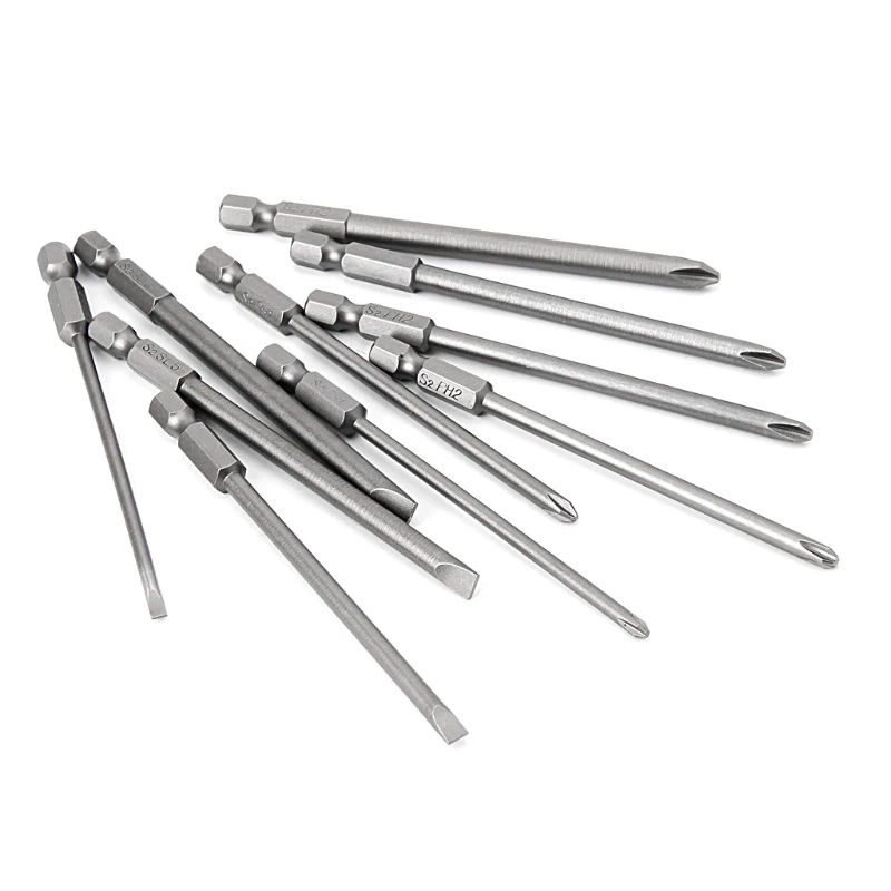 10 Pcs Magnetic Slotted PH2 Screwdriver Bit Steel 1/4 Shank 100mm Dropship 10 piece slotted screwdriver bit set 1 4 inch hex shank s2 steel magnetic screw driver bit set for power screwdriver electric hand drill