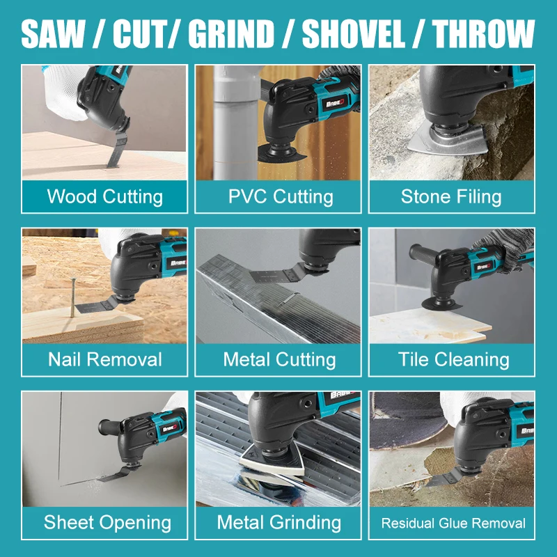 Electric Trimmer Electric Multi Tool 18V Brushless Oscillating Multi Function Tool 6 Gears Cordless Electric Trimmer/Shovel/Cutting Saw Decoration Power Tools