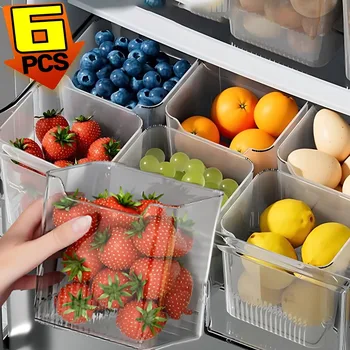 1/6PCS Scatole portaoggetti per porta laterale del frigorifero Scatola portaoggetti portatile per frutta e verdura Contenitori portaoggetti in plastica per uso alimentare da cucina 1