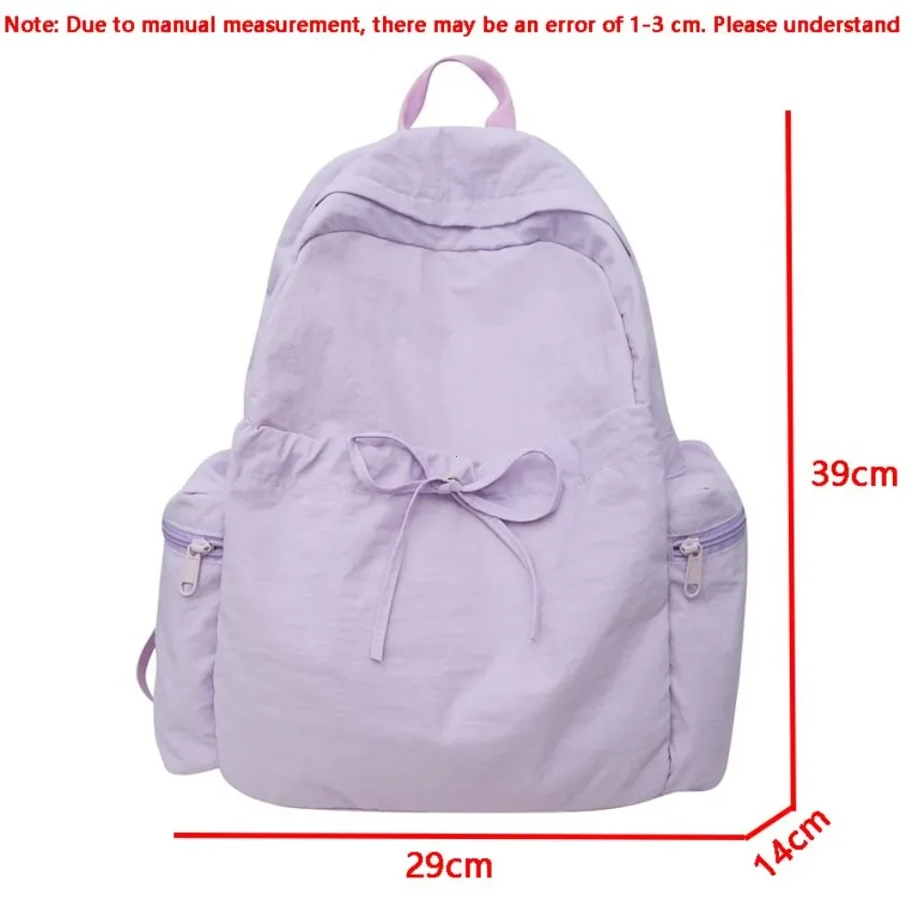 Japanese Style Student Backpack Solid Color Bow Travel School Bag Lightweight and Fashionable Women's Backpack New Simple Casual