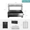 Dish Drying Rack,304 Stainless Steel 2 Tier Large Dish Rack and Drainboard Set w/ Drainage Spout,Dish Drainer w/ Utensil Holder 3