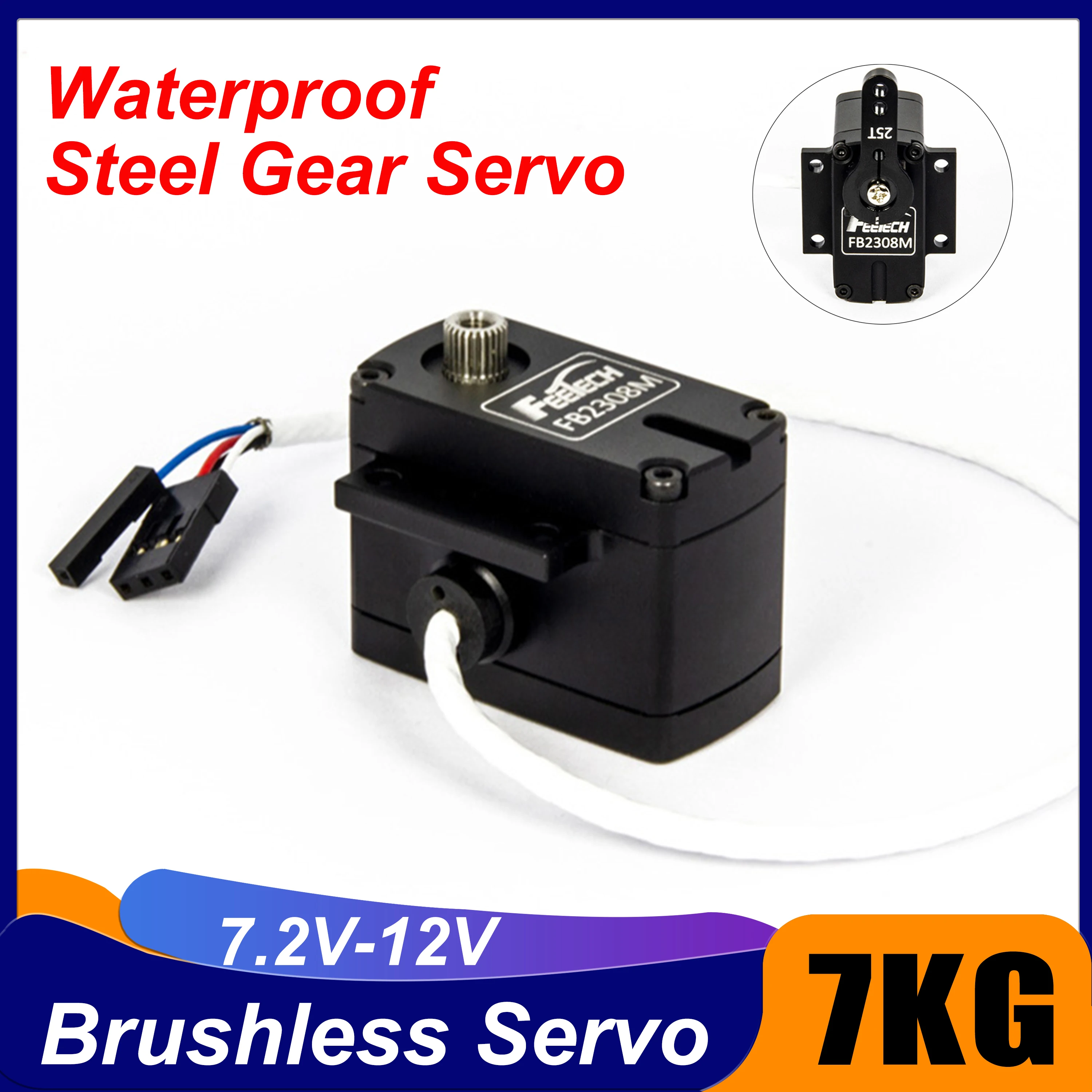 

Waterproof Brushless 7KG 360° 12V IP67 Servo Digital Mini All Metal Steel Gear PWM 25T Arm Motor for RC HSP Baja Car Boat Plane