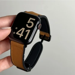 Luxury Hybrid Leather and Silicone Magnetic Bracelet - 42 - 49mm  s10 s11 (Light brown)
