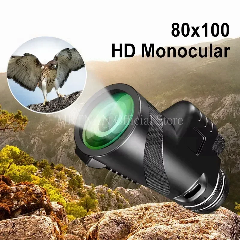 휴대용 줌 HD 망원경, 접이식 장거리, 5000m 강력한 망원경, 사냥 스포츠, 야외 캠핑 여행용, 80x100
