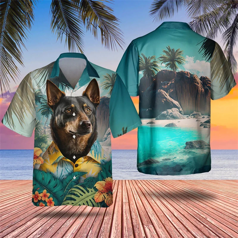 

Гавайская рубашка с 3D принтом собаки, модная свободная с короткими рукавами, с лацканами, на пуговицах, топ для мужчин, на лето