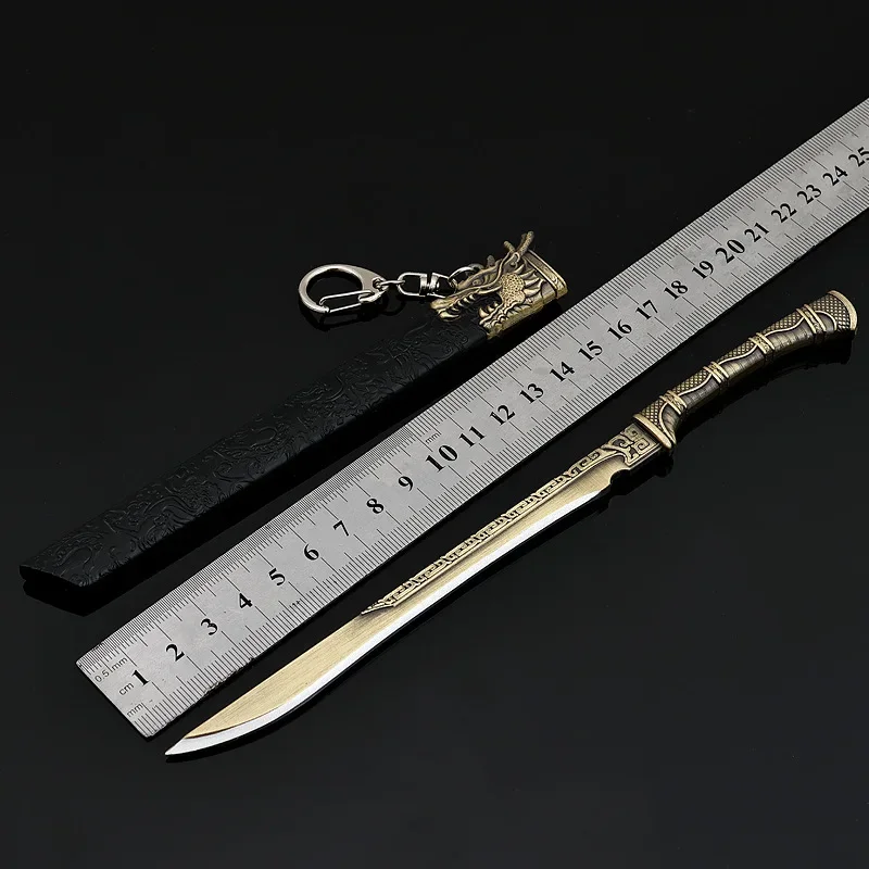 22cm Medieval Sword Famous Longquan Sword Toy Dragon Tiger Knife All Metal with Sheath Weapon Model Ornaments Collections Gifts 3
