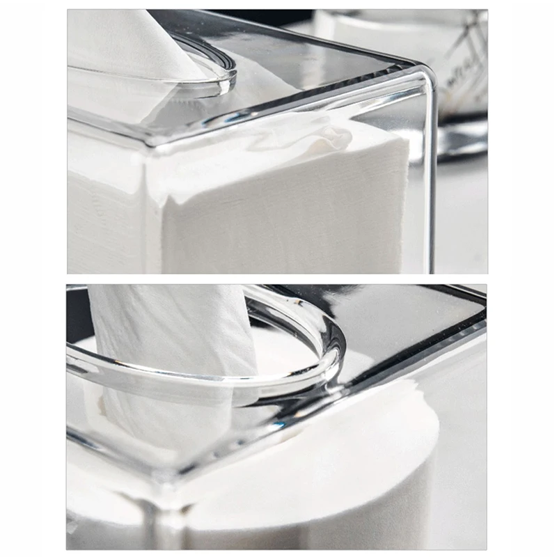 New Clear Acrylic Tissue Box Holder Tissue Dispenser Napkin Holder Car Home Office Desktop Tissue Storage Box Organizer 6