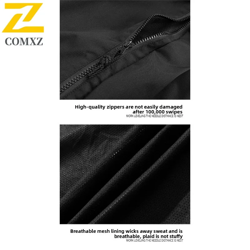 COMXZ Urban Hiking 2025 Mens Jacket High Quality Hooded Mountaineering Lightweight Zipper Coats Casual Travel Autumn Outerwear