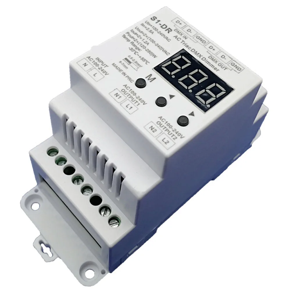 DMX 디머 2Chx1.5A AC 위상 절단형 LED용 트라이액 디머 컨트롤러 2CH 출력 DMX512 DIN 레일 설치용-Y41A
