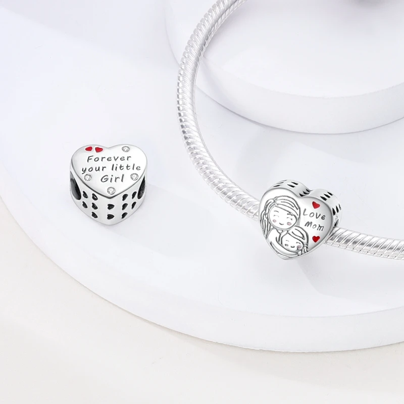925 Silver Color Heart Shaped Dad and Mom Warm Family Charms Beads Fit Qikaola Original Bracelets DIY Mother's Day Jewelry Gifts 4