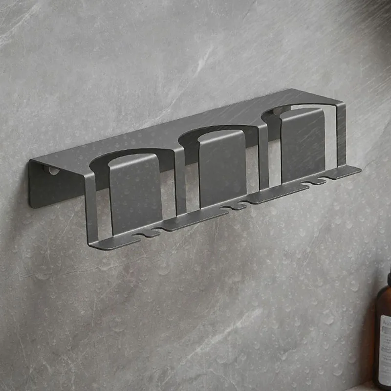 Bathroom Toothbrush Holder Cup Holder Bathroom Storage Shelf Stainless Steel Wall Mounted Toothbrush Cup Gray/Black
