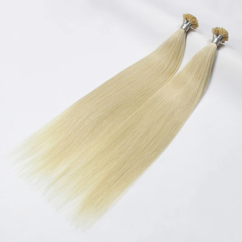 스트레이트 퓨전 인모 연장, 미리 접착된 케라틴 팁, 레미 인모, 60 본드 플랫 팁, 14-30 인치