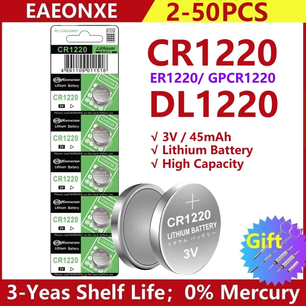 

NEW 2-50pcs 45mAh CR1220 Button Coin Cell Battery For Watch Car Remote Key CR 1220 ECR1220 GPCR1220 5012LC 3V Lithium Batteies