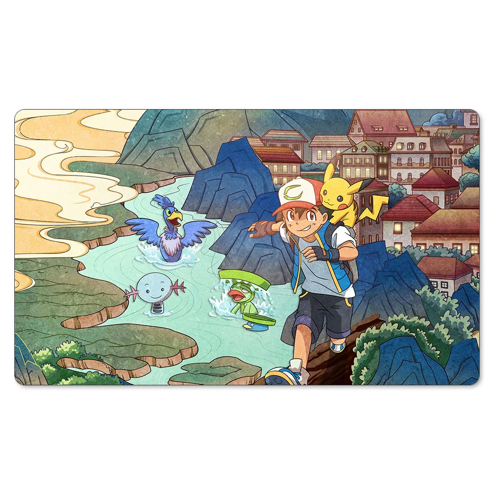 

Ash and Pikachu Desk Mat Compatible for Pokemon Game Stadium Board Playmat Trading Card Trainer Gaming Mat + Waterproof Bag