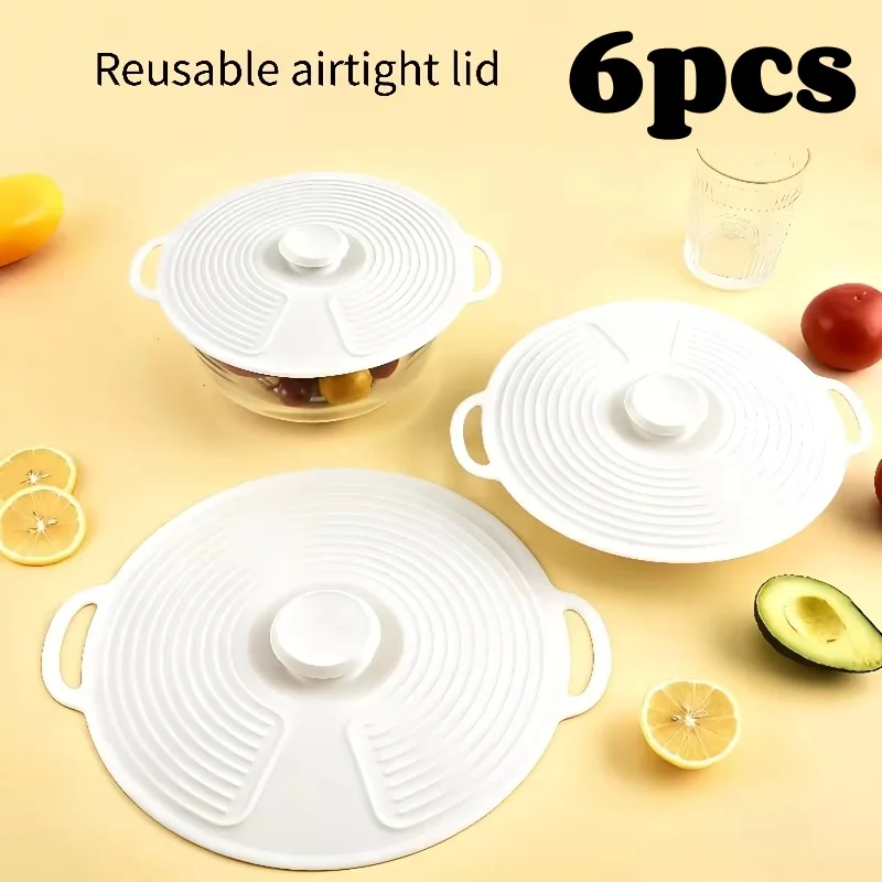 3/6pcs Silicone Lids Set with Double Handle Pot Lid Heat-Resistant Microwave Splatterproof Cover Reusable for Bowls Plates Pans