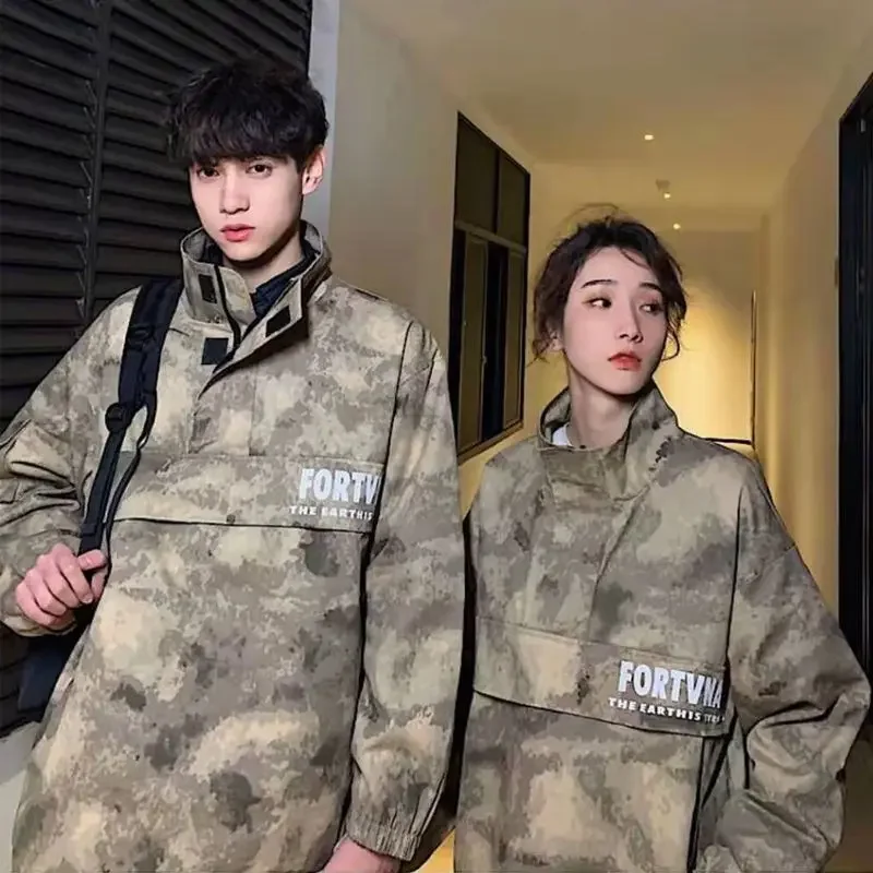 Couples' Coat Camouflage Cargo Stand Collar Jacket Men's Loose Versatile US Military Pullover Trend Outdoor Travel Street Wear