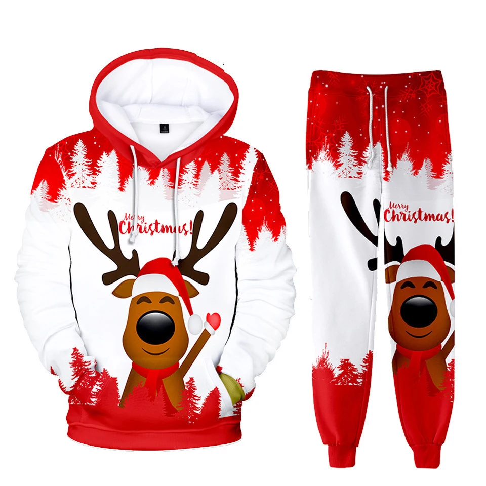 Autumn Mens 3D Print Hoodies Sweatpants Tracksuit