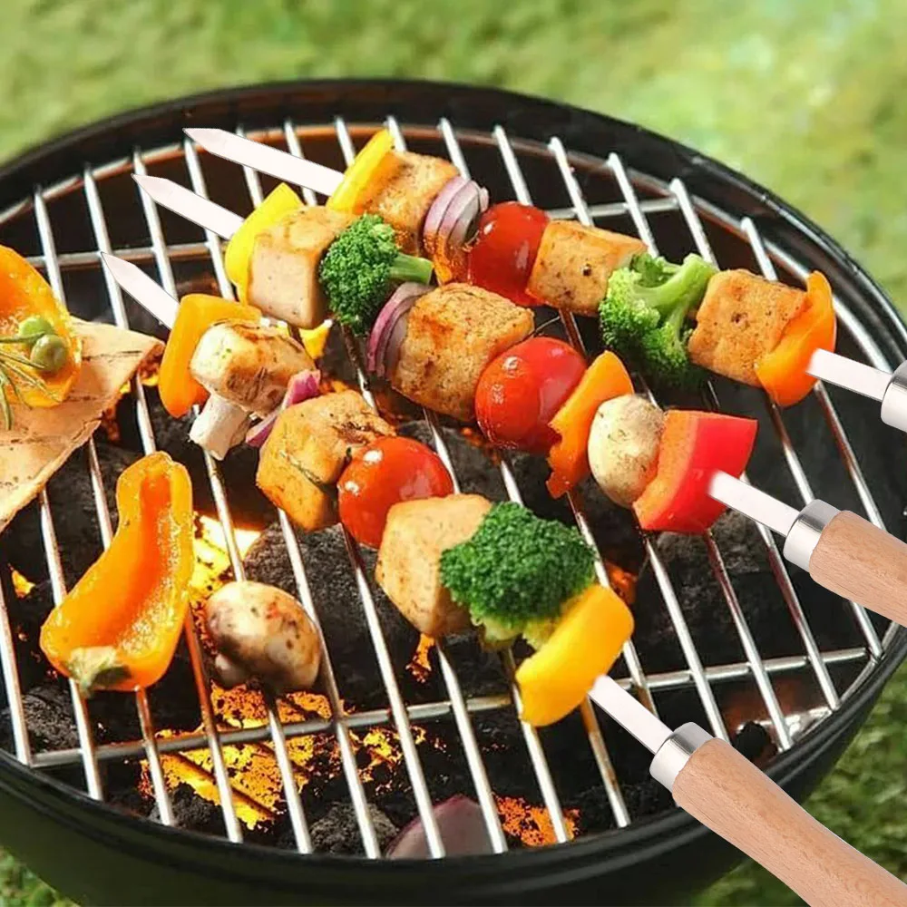 6Pcs Stainless Steel BBQ Skewers Outdoor Grilling Tools