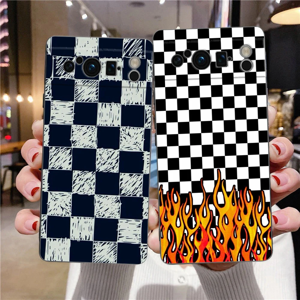 Elegant Checkerboard Chess Board Design Soft Black TPU Phone Case - Luxury Back Cover