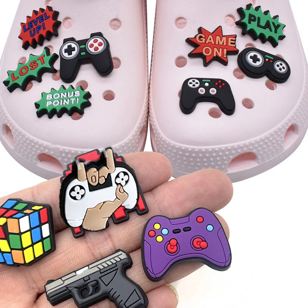 

Wholesale 1pcs PVC Shoe Charms for Crocs Gamepad Accessories Men Badge Women Clogs Buckle Kids Pins Decoration Jeans X-mas Gift