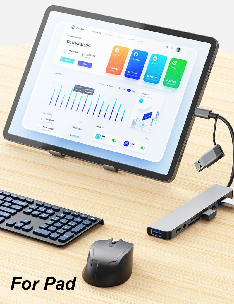 8 IN 1 USB TYPE C 3.0 HUB 3.5MM Audio SD TF Card reader 5Gbps OTG Keyboard mouse hard drive Macbook Pro Laptop PC Phone