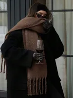 Зимний шарф для женщин, кашемировое теплое однотонное одеяло из пашмины, женское толстое мягкое шаль Bufanda с большими кисточками, длинное пончо Echarpe